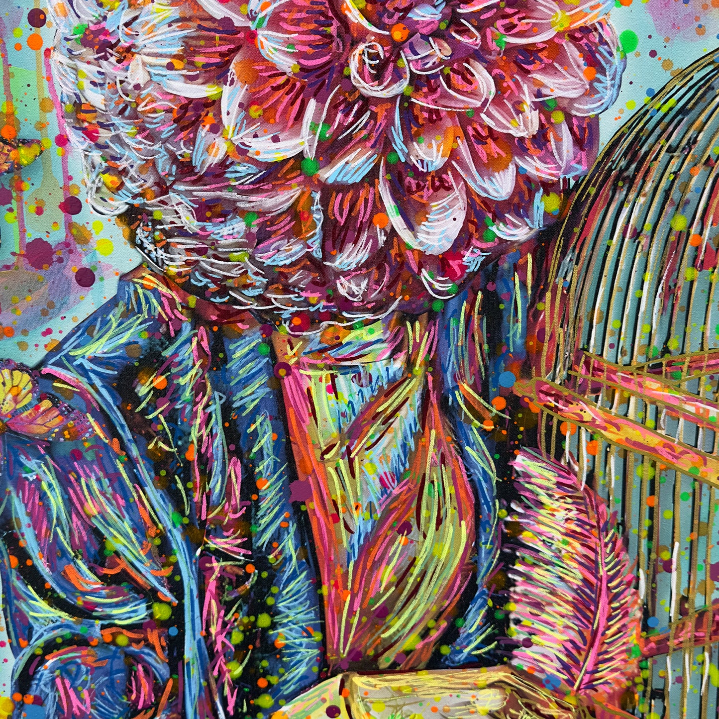 Painting: Dahlia and Hummingbird 100x130 cm / 40x52 in with AR