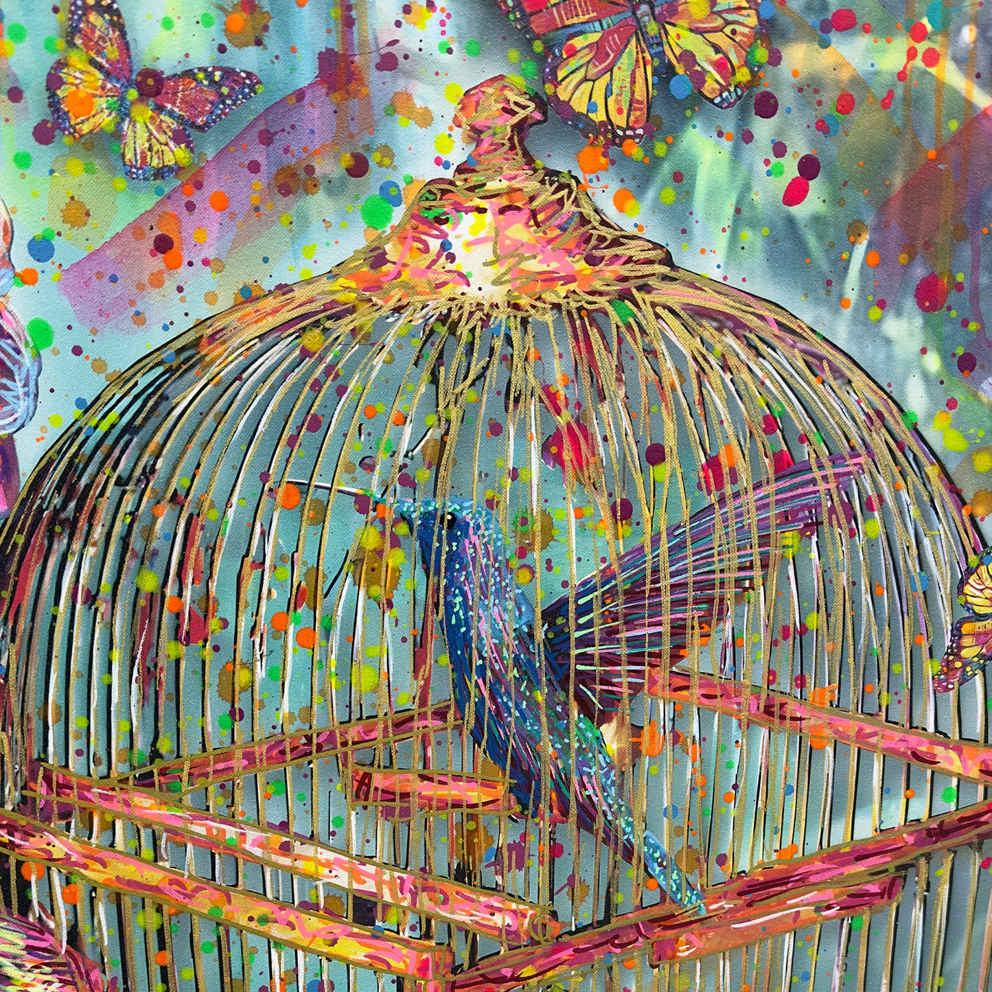 Painting: Dahlia and Hummingbird 100x130 cm / 40x52 in with AR