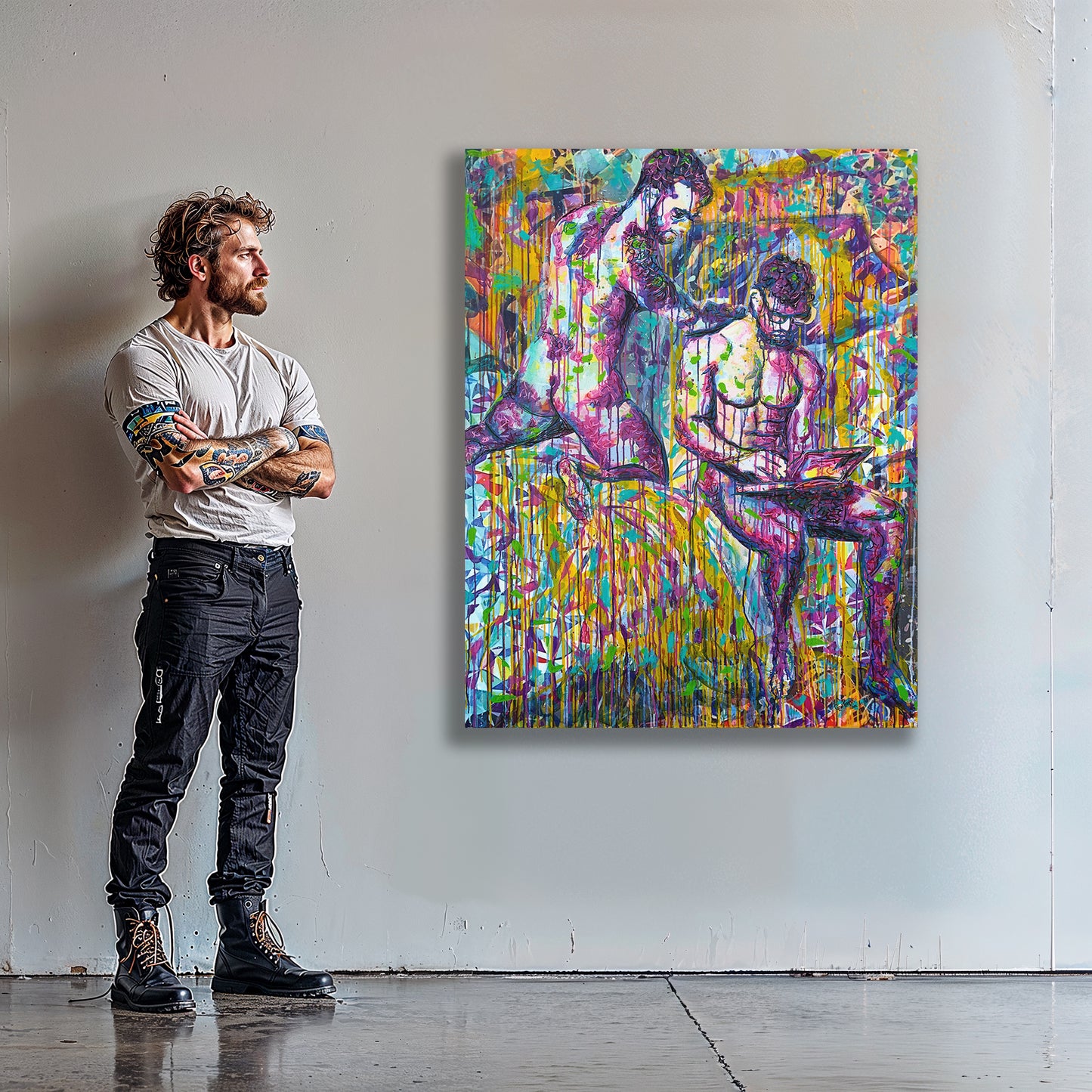 Painting: Love in pandemic times 105x135 cm / 42x54 in with AR
