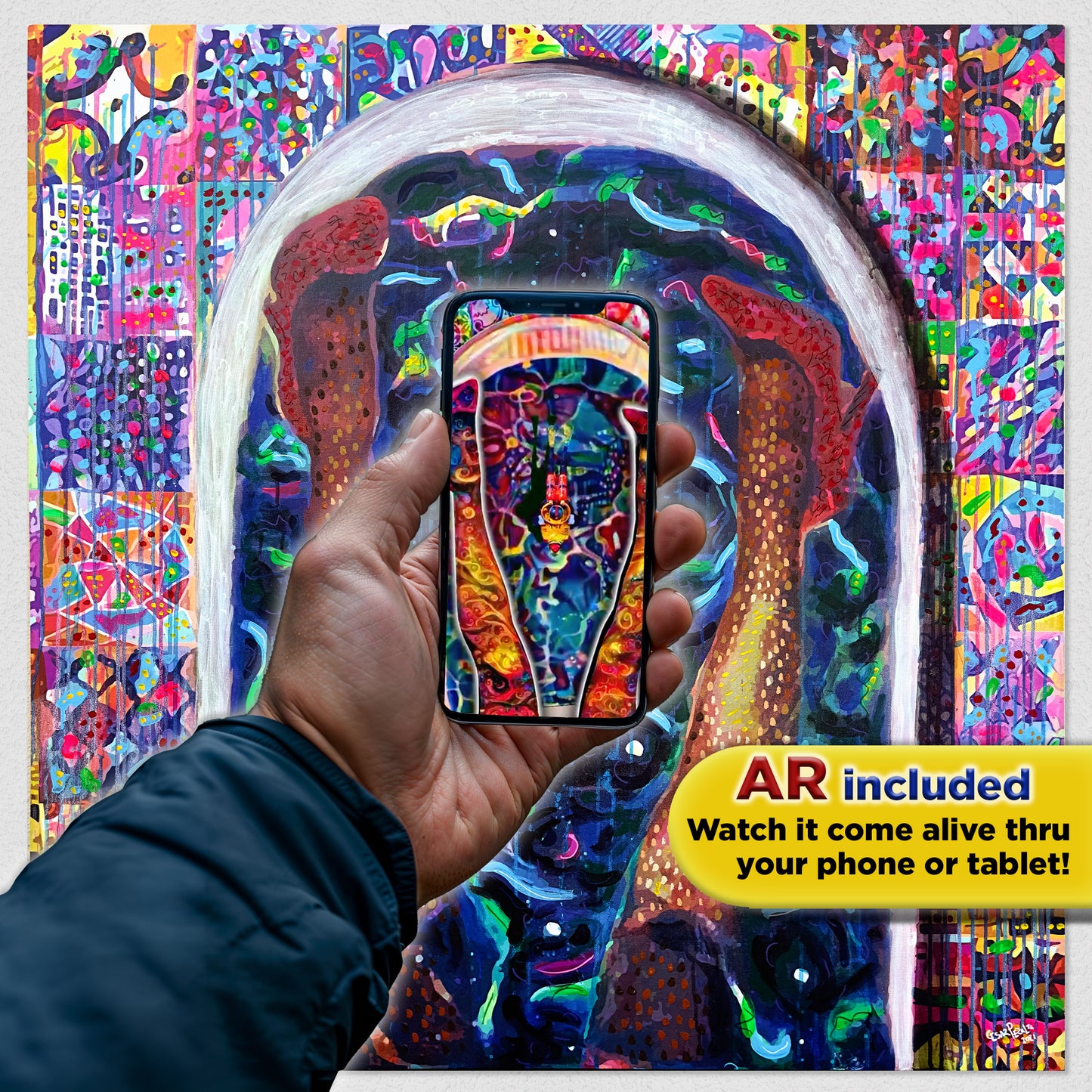 Painting: My own universe inside my bathtub 117x120 cm / 46x48 in with AR