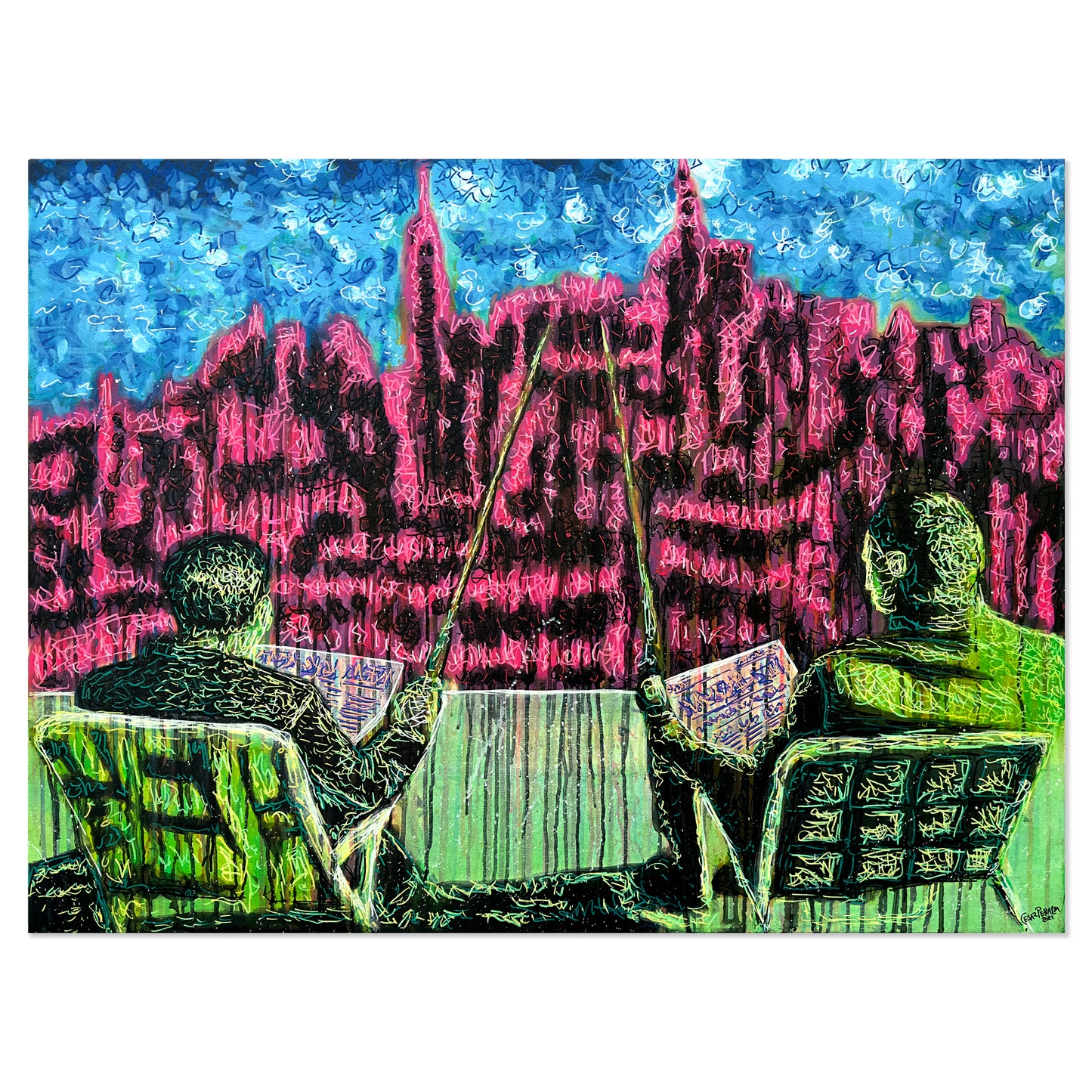 Painting: Illusion Fishermen 120x90 cm / 48x36 in with AR