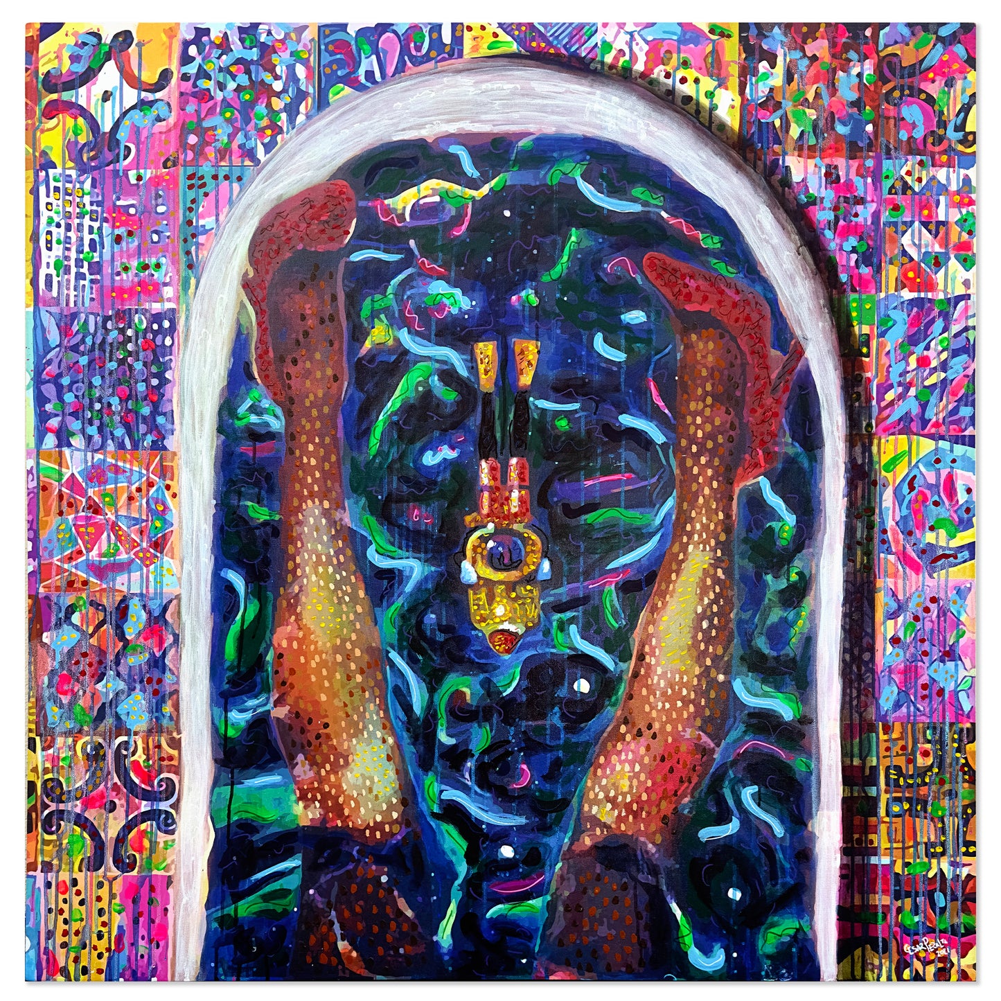 Painting: My own universe inside my bathtub 117x120 cm / 46x48 in with AR
