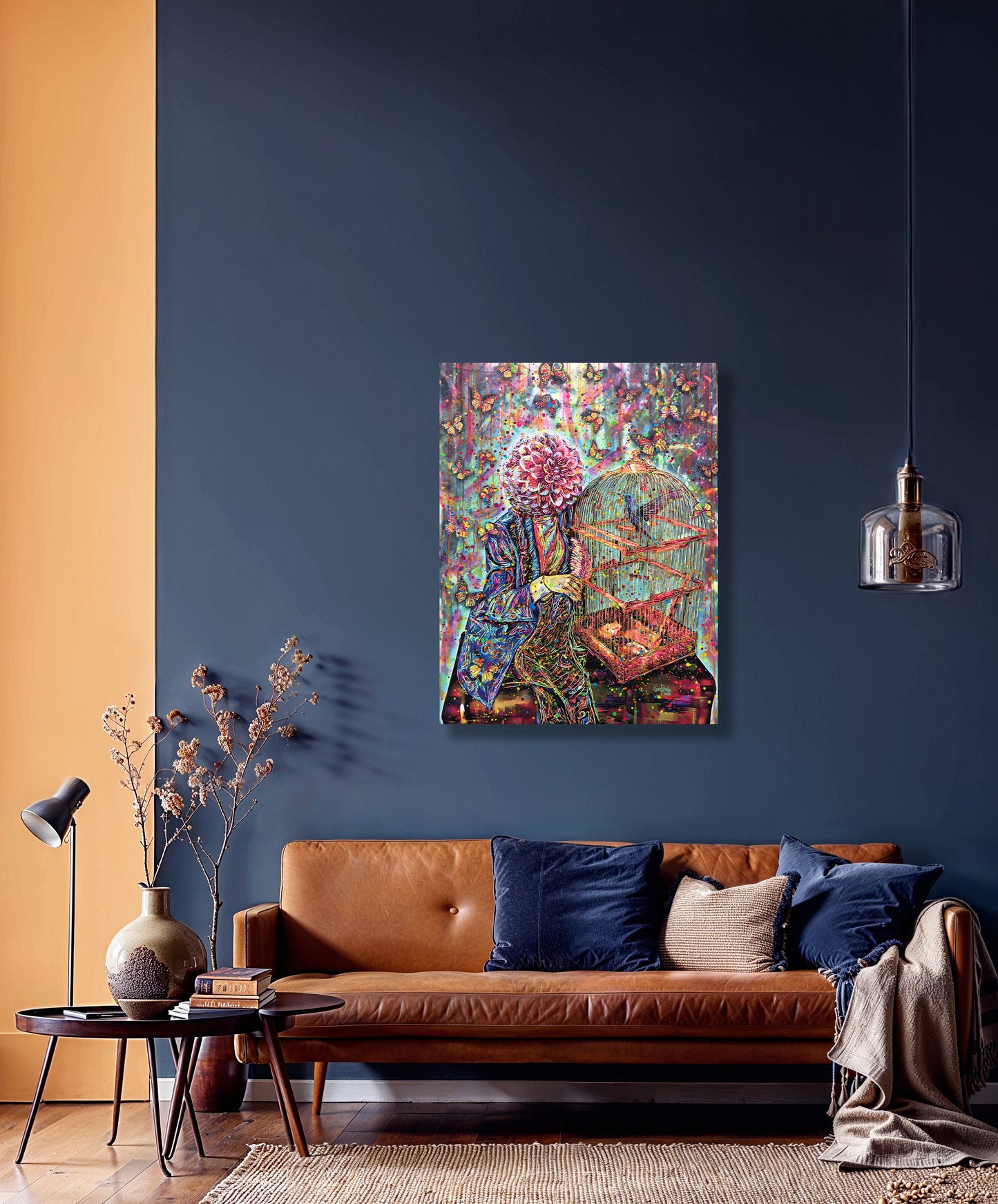 Painting: Dahlia and Hummingbird 100x130 cm / 40x52 in with AR