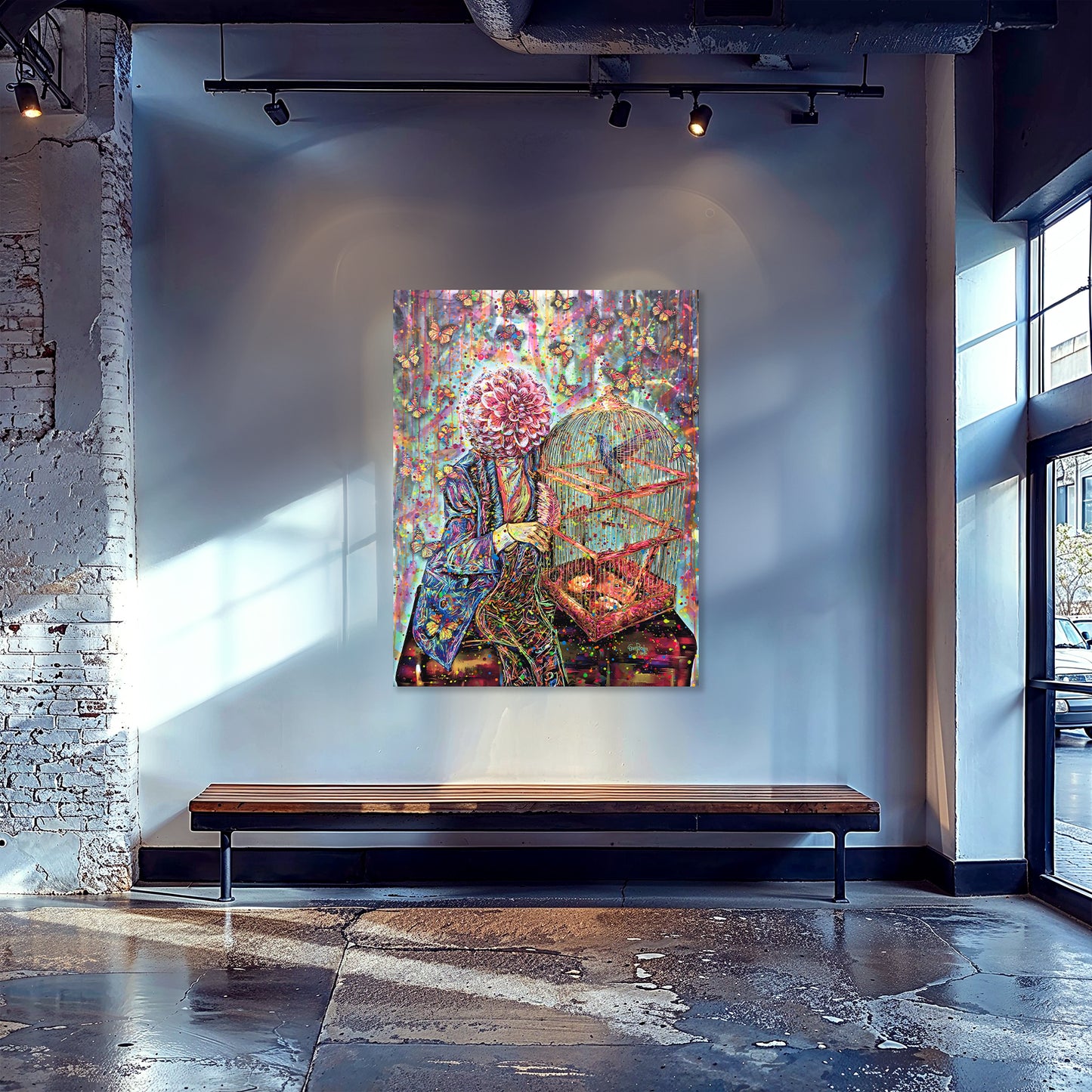 Painting: Dahlia and Hummingbird 100x130 cm / 40x52 in with AR