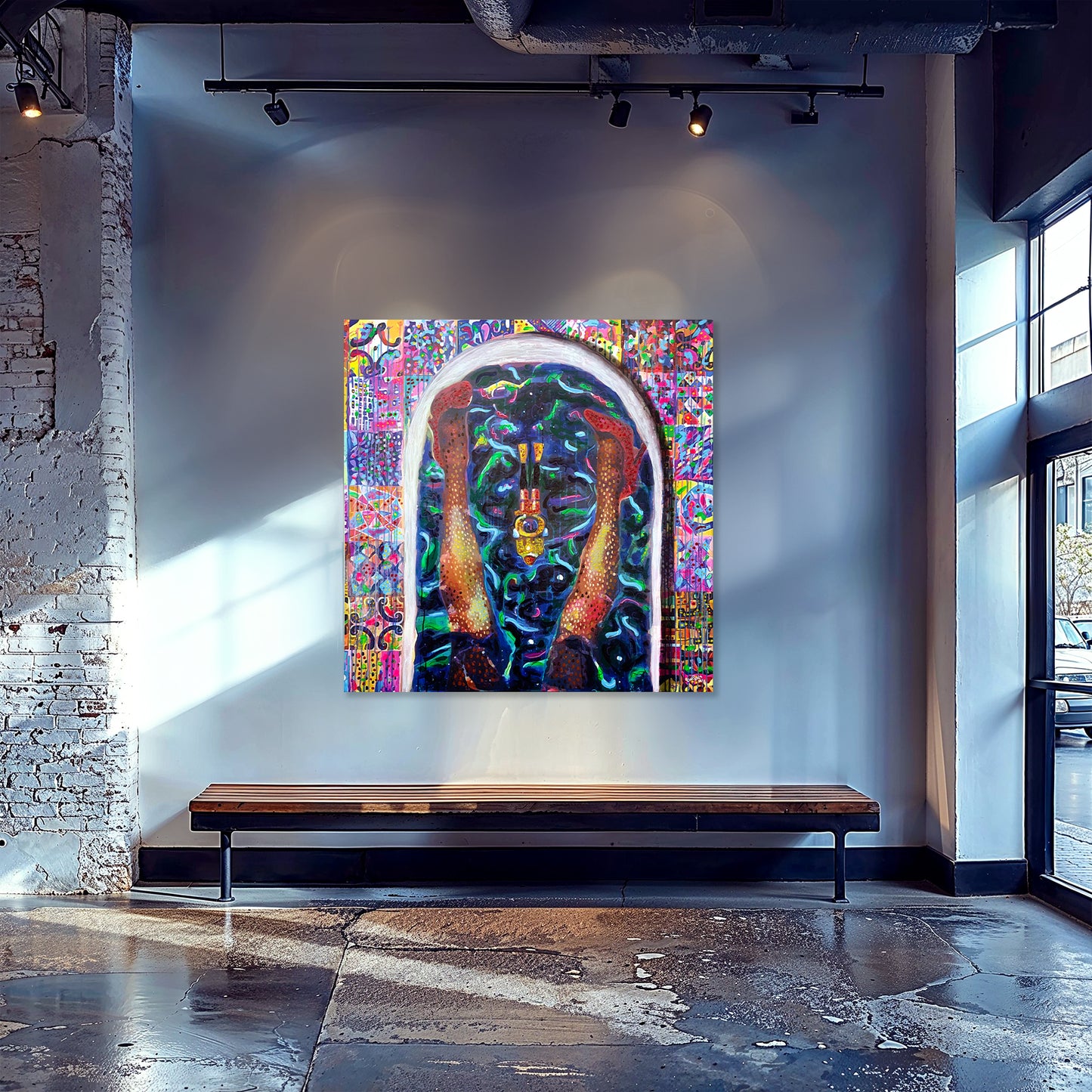 Painting: My own universe inside my bathtub 117x120 cm / 46x48 in with AR