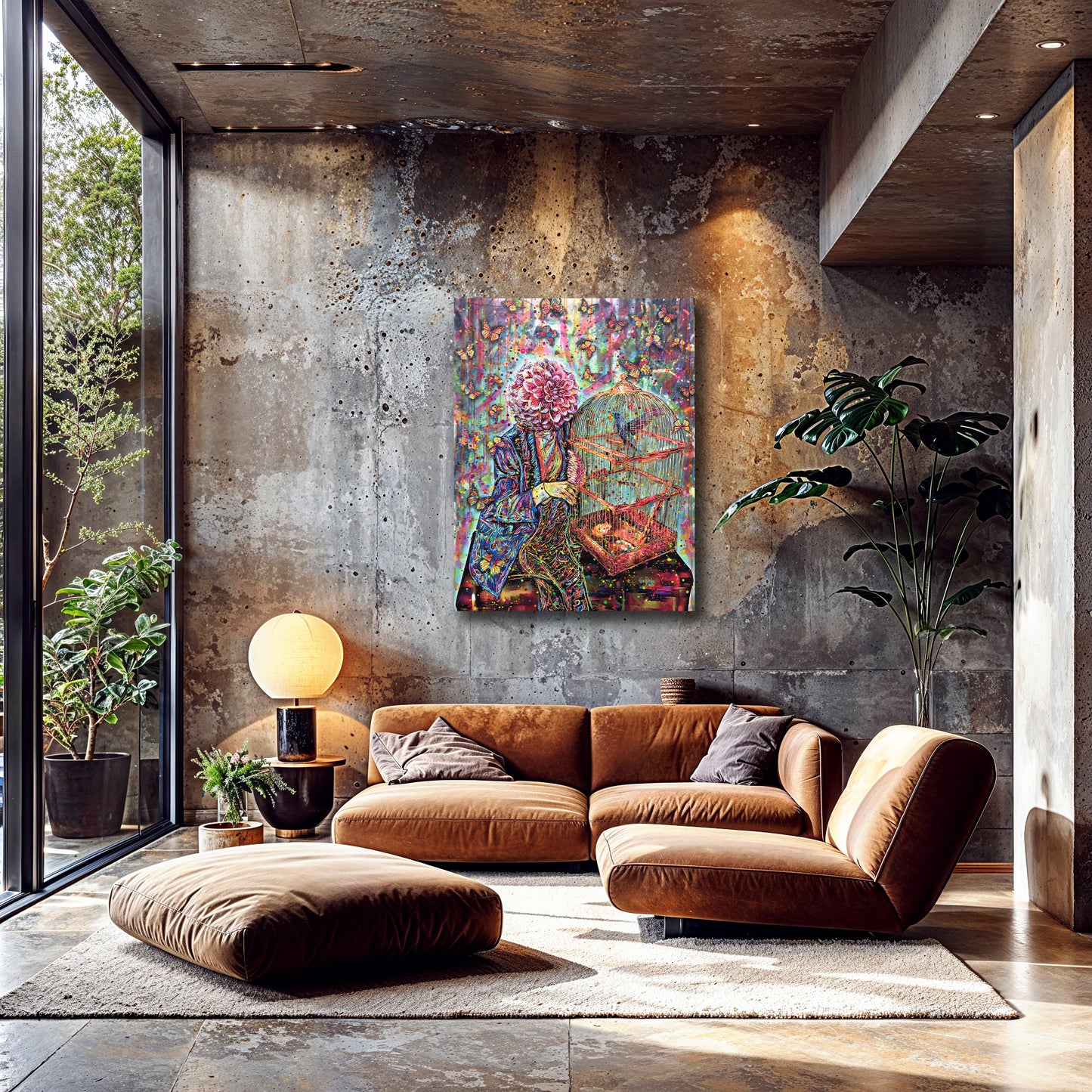 Painting: Dahlia and Hummingbird 100x130 cm / 40x52 in with AR