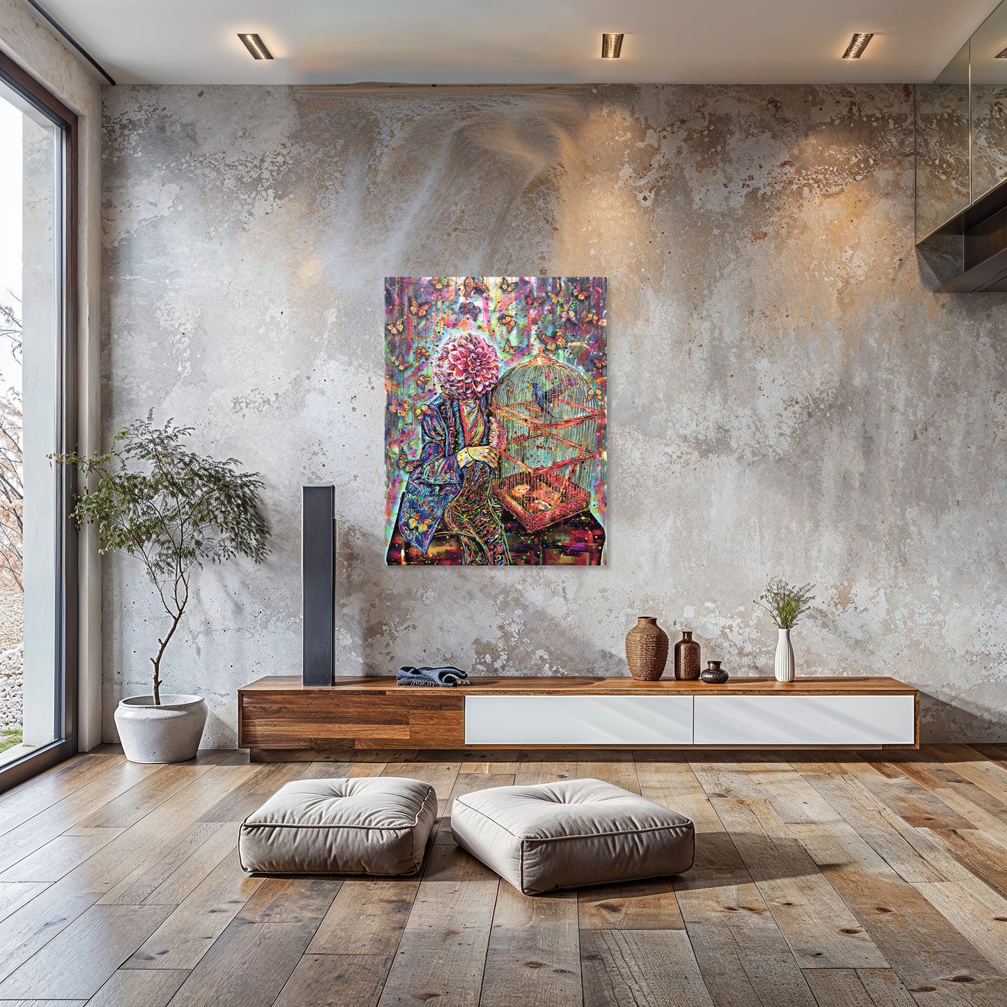 Painting: Dahlia and Hummingbird 100x130 cm / 40x52 in with AR