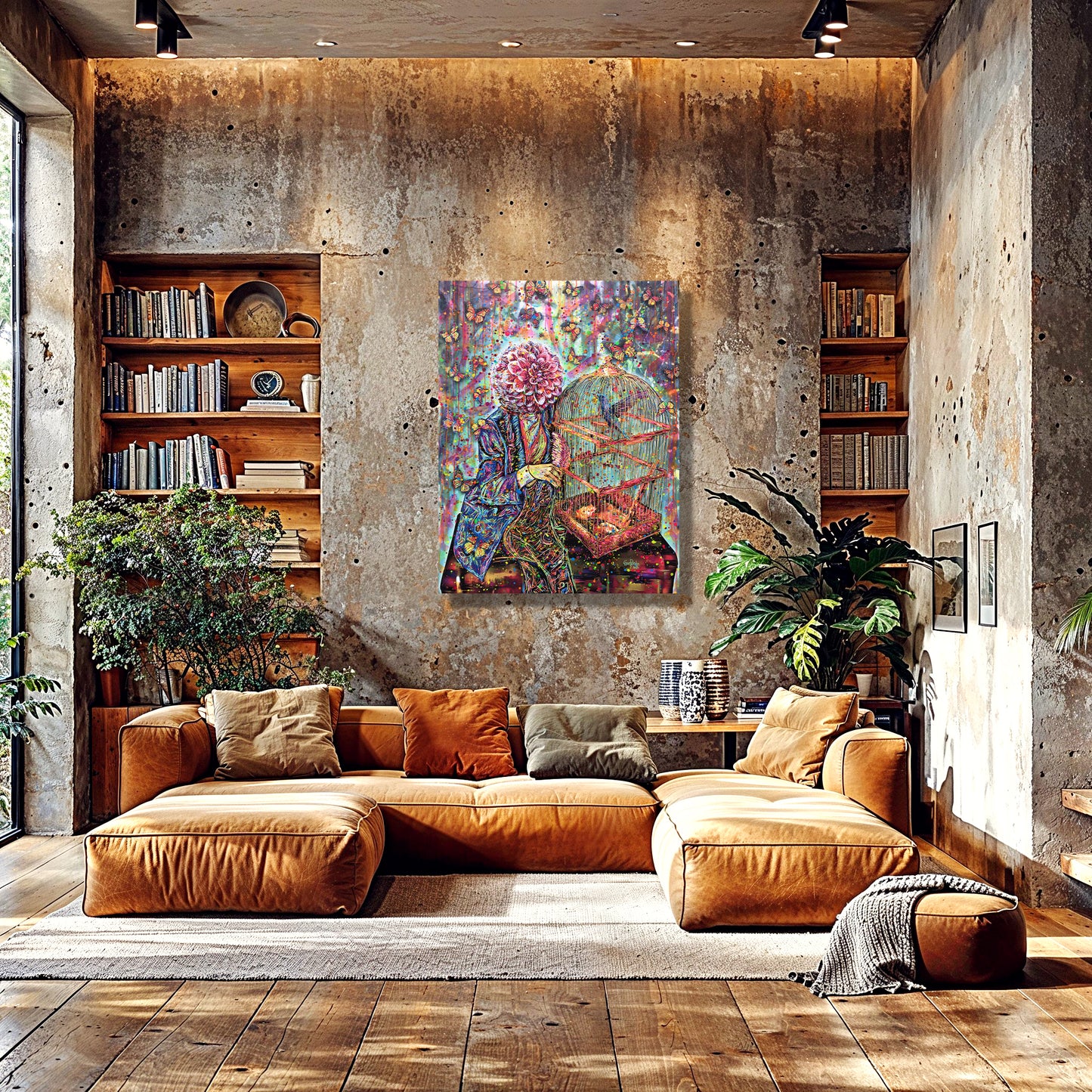 Painting: Dahlia and Hummingbird 100x130 cm / 40x52 in with AR