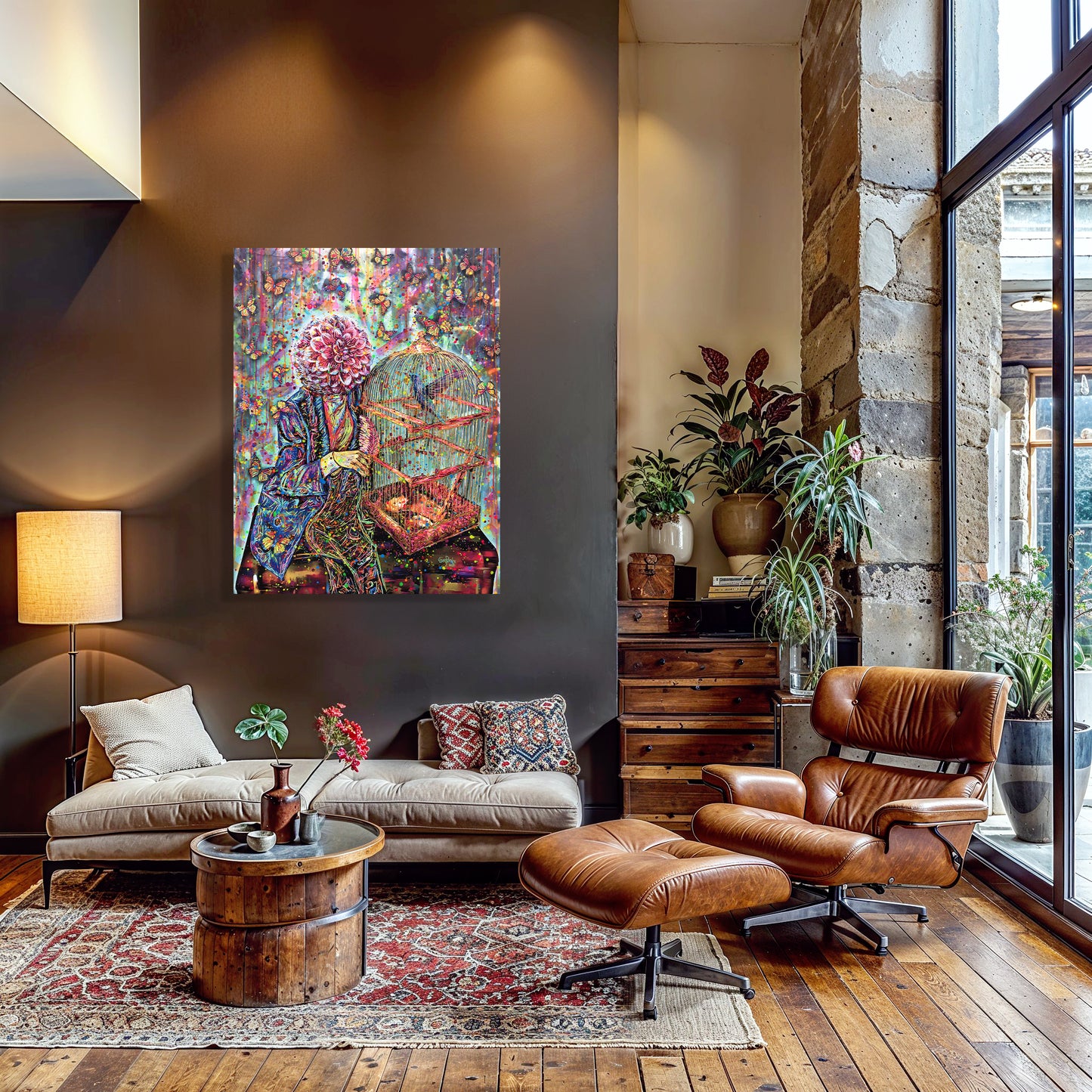 Painting: Dahlia and Hummingbird 100x130 cm / 40x52 in with AR