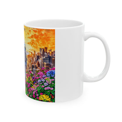 Astronaut Couple Ceramic Mug — Hand-in-Hand Space Walk Scene (11oz & 15oz)